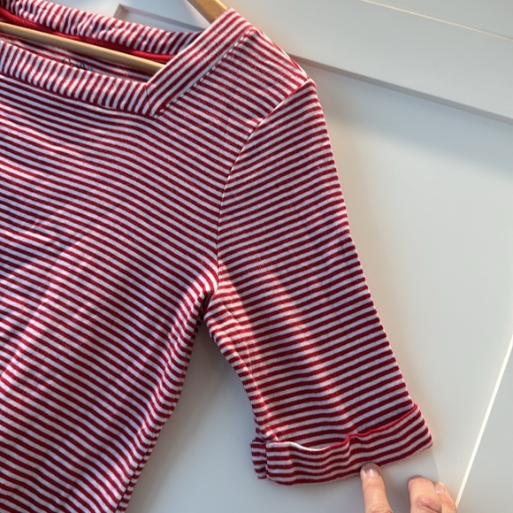 Croft & Barrow Red White Stripe Square Neck Short Sleeve Top Medium - Picture 4 of 6